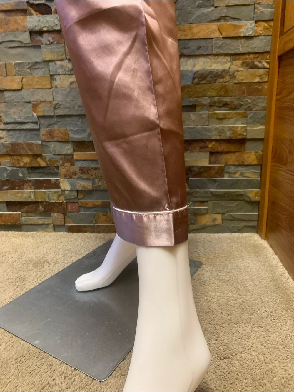 Satin-Look Elastic Waist pajama pants  in Mauve